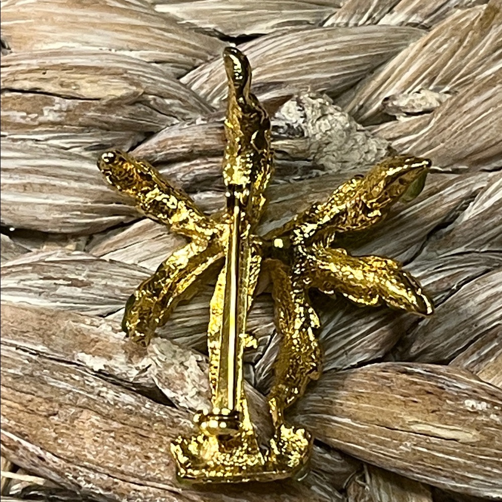 Gold Tone and Green Glass Palm Tree Brooch - Picture 4 of 6